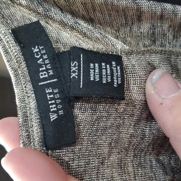 Whbm gold taupe shining dress keyhole draped back lined - Picture 5 of 7